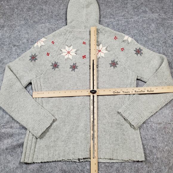 Eddie Bauer Sweater Womens Large Full Zip Nordic Fair Isle Hooded Knit Lambswool - Picture 6 of 9
